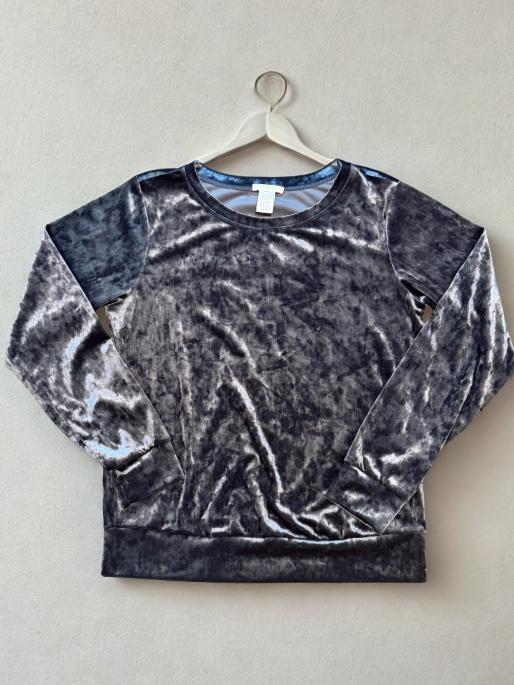 Matty M Gray Crush Velour Velvet Long Sleeve Top S